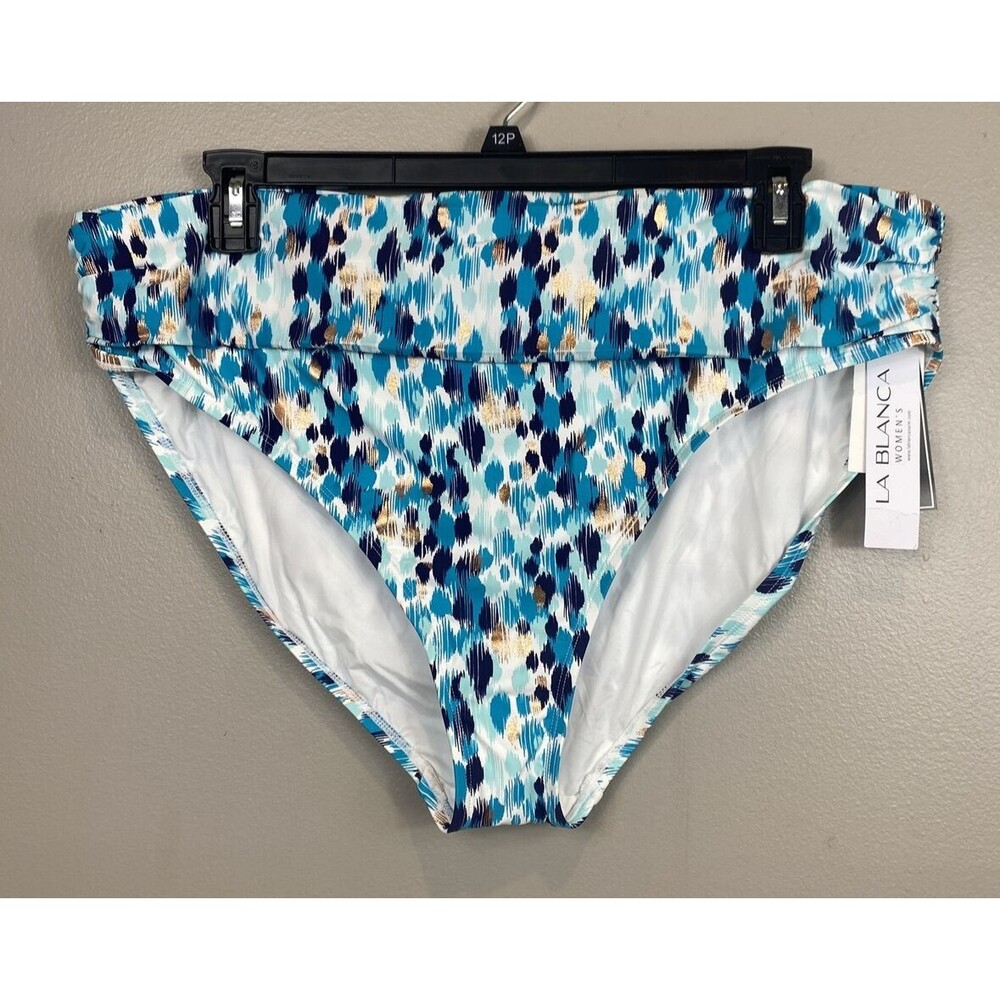 NWT La Blanca Womens Sz 22W Shirred Tummy Control Band Bikini Bottoms Aquamarine